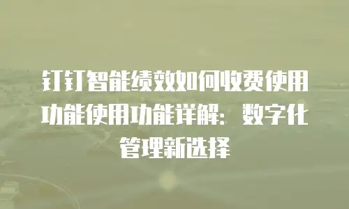 钉钉智能绩效如何收费使用功能使用功能详解：数字化管理新选择