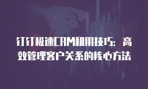 钉钉极速CRM租用技巧：高效管理客户关系的核心方法
