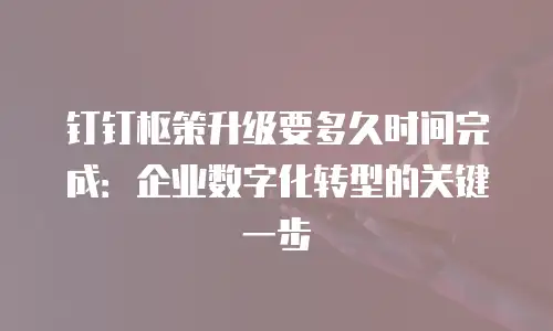 钉钉枢策升级要多久时间完成：企业数字化转型的关键一步