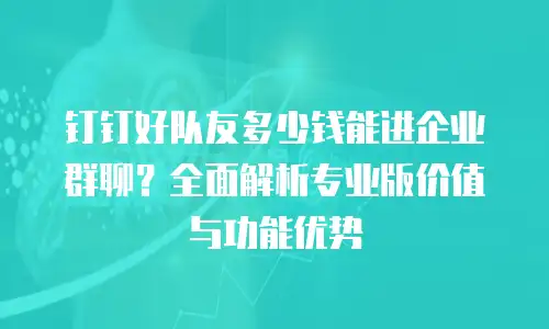 钉钉好队友多少钱能进企业群聊？全面解析专业版价值与功能优势