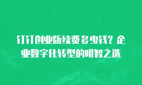 钉钉创业版续费多少钱？企业数字化转型的明智之选