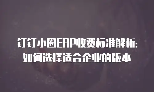 钉钉小圈ERP收费标准解析：如何选择适合企业的版本