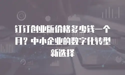 钉钉创业版价格多少钱一个月？中小企业的数字化转型新选择