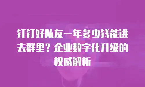 钉钉好队友一年多少钱能进去群里？企业数字化升级的权威解析