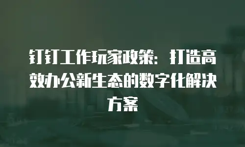 钉钉工作玩家政策：打造高效办公新生态的数字化解决方案