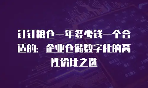 钉钉粮仓一年多少钱一个合适的：企业仓储数字化的高性价比之选