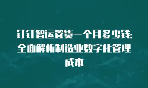 钉钉智运管货一个月多少钱：全面解析制造业数字化管理成本