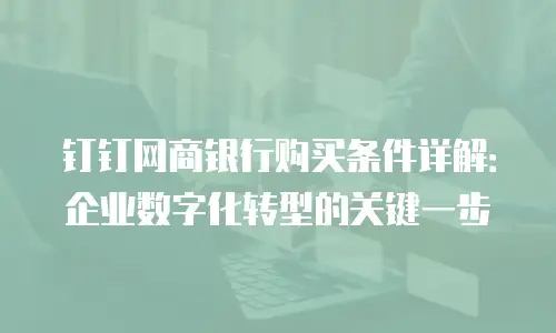 钉钉网商银行购买条件详解：企业数字化转型的关键一步