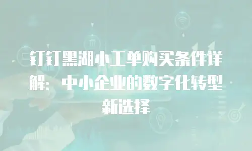 钉钉黑湖小工单购买条件详解：中小企业的数字化转型新选择