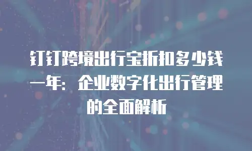 钉钉跨境出行宝折扣多少钱一年：企业数字化出行管理的全面解析
