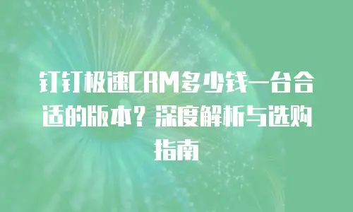 钉钉极速CRM多少钱一台合适的版本？深度解析与选购指南