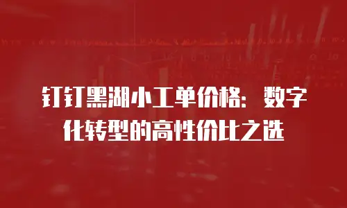 钉钉黑湖小工单价格：数字化转型的高性价比之选