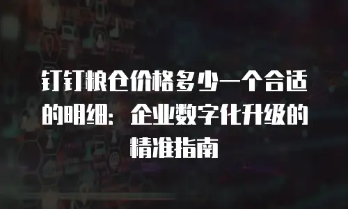 钉钉粮仓价格多少一个合适的明细：企业数字化升级的精准指南