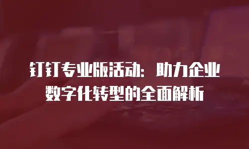 钉钉专业版活动：助力企业数字化转型的全面解析