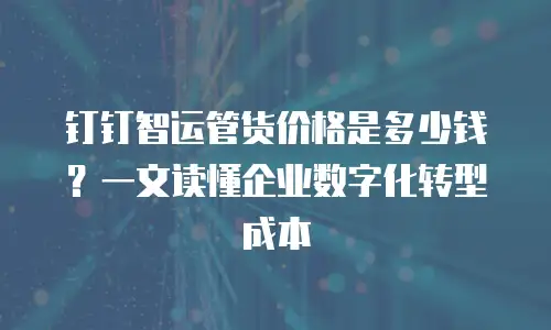 钉钉智运管货价格是多少钱？一文读懂企业数字化转型成本