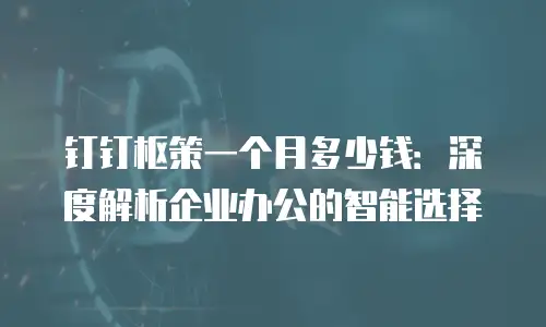钉钉枢策一个月多少钱：深度解析企业办公的智能选择