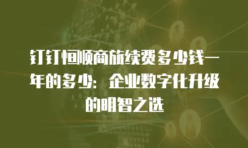 钉钉恒顺商旅续费多少钱一年的多少：企业数字化升级的明智之选
