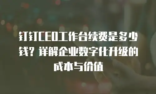 钉钉CEO工作台续费是多少钱？详解企业数字化升级的成本与价值