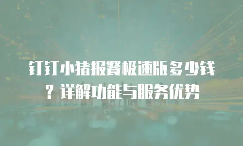 钉钉小猪报餐极速版多少钱？详解功能与服务优势