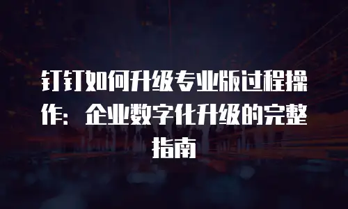 钉钉如何升级专业版过程操作：企业数字化升级的完整指南