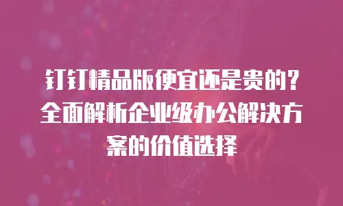 钉钉精品版便宜还是贵的？全面解析企业级办公解决方案的价值选择
