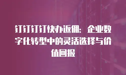 钉钉钉钉快办返佣：企业数字化转型中的灵活选择与价值回报