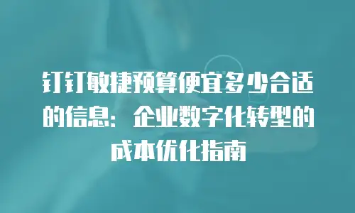 钉钉敏捷预算便宜多少合适的信息：企业数字化转型的成本优化指南