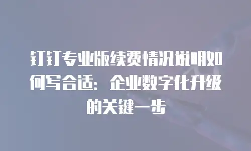 钉钉专业版续费情况说明如何写合适：企业数字化升级的关键一步