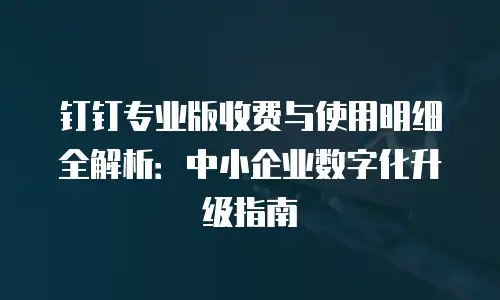 钉钉专业版收费与使用明细全解析：中小企业数字化升级指南