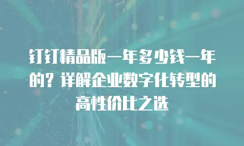 钉钉精品版一年多少钱一年的？详解企业数字化转型的高性价比之选