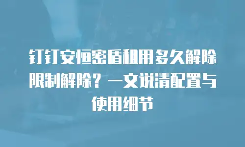 钉钉安恒密盾租用多久解除限制解除？一文说清配置与使用细节