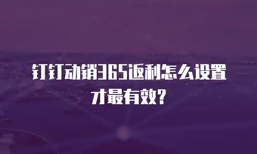 钉钉动销365返利怎么设置才最有效？
