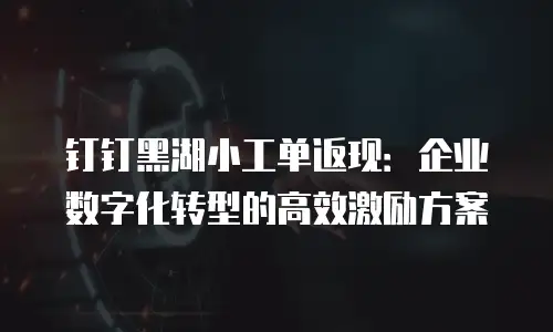 钉钉黑湖小工单返现：企业数字化转型的高效激励方案