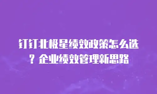 钉钉北极星绩效政策怎么选？企业绩效管理新思路