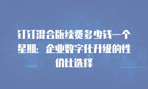 钉钉混合版续费多少钱一个星期：企业数字化升级的性价比选择