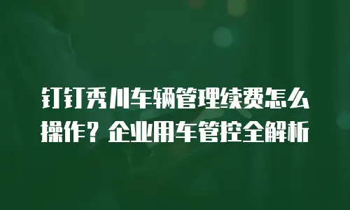 钉钉秀川车辆管理续费怎么操作？企业用车管控全解析