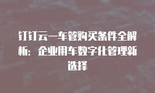 钉钉云一车管购买条件全解析：企业用车数字化管理新选择