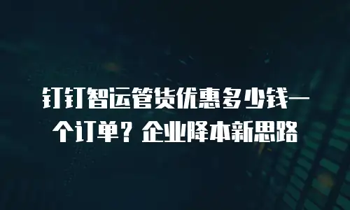 钉钉智运管货优惠多少钱一个订单？企业降本新思路