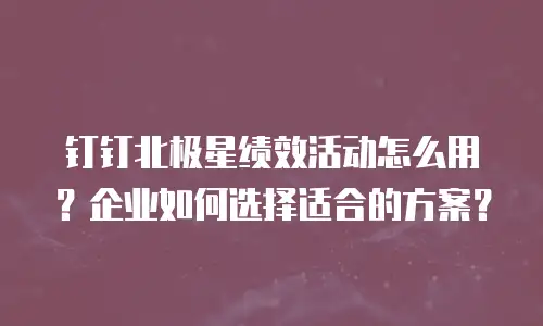 钉钉北极星绩效活动怎么用？企业如何选择适合的方案？