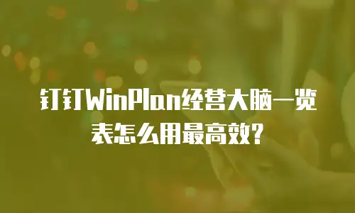 钉钉WinPlan经营大脑一览表怎么用最高效？