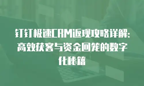 钉钉极速CRM返现攻略详解：高效获客与资金回笼的数字化秘籍