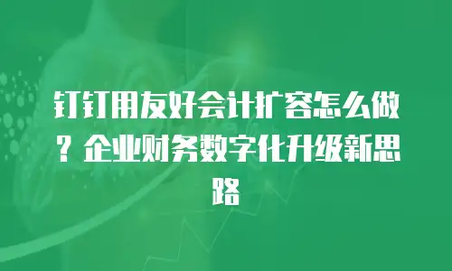 钉钉用友好会计扩容怎么做？企业财务数字化升级新思路