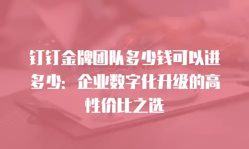 钉钉金牌团队多少钱可以进多少：企业数字化升级的高性价比之选