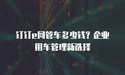 钉钉e网管车多少钱？企业用车管理新选择