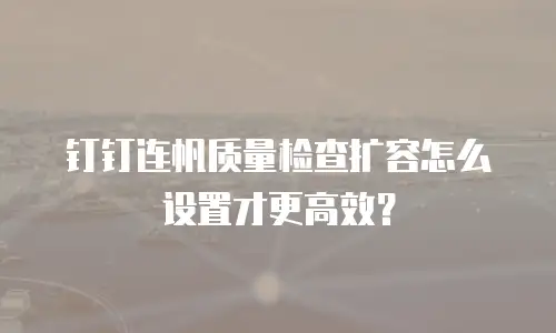 钉钉连帆质量检查扩容怎么设置才更高效？