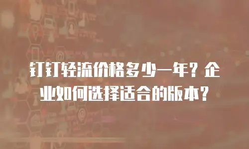 钉钉轻流价格多少一年？企业如何选择适合的版本？