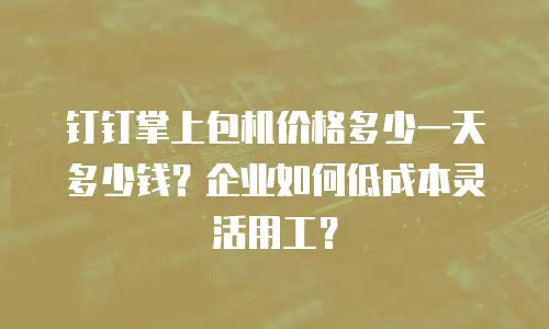 钉钉掌上包机价格多少一天多少钱？企业如何低成本灵活用工？