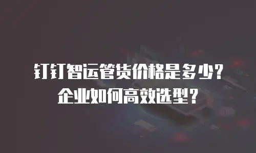 钉钉智运管货价格是多少？企业如何高效选型？