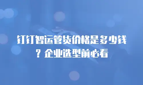 钉钉智运管货价格是多少钱？企业选型前必看