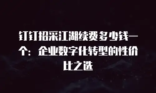 钉钉招采江湖续费多少钱一个：企业数字化转型的性价比之选